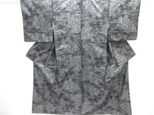 寺塔風景模様織り出し西陣お召着物